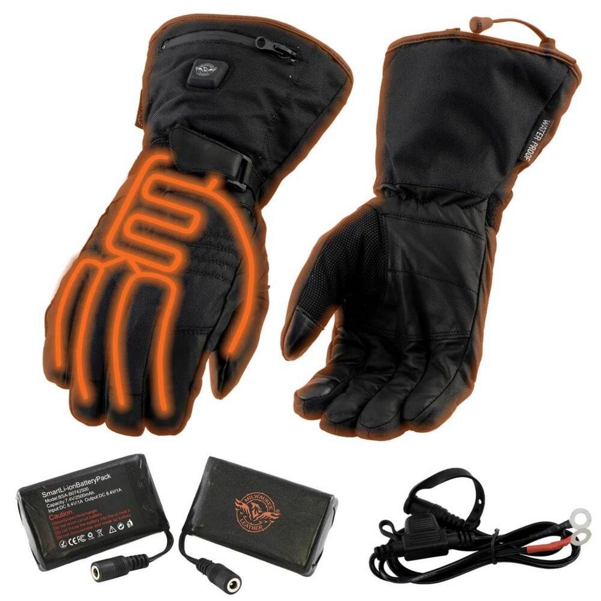 Milwaukee Leather Men's Heated Leather/Textile Winter Gloves with Battery/Harness Wire and i-Touch Milwaukee Leather Men's Heated Leather/Textile Winter Gloves with Battery/Harness Wire and i-Touch