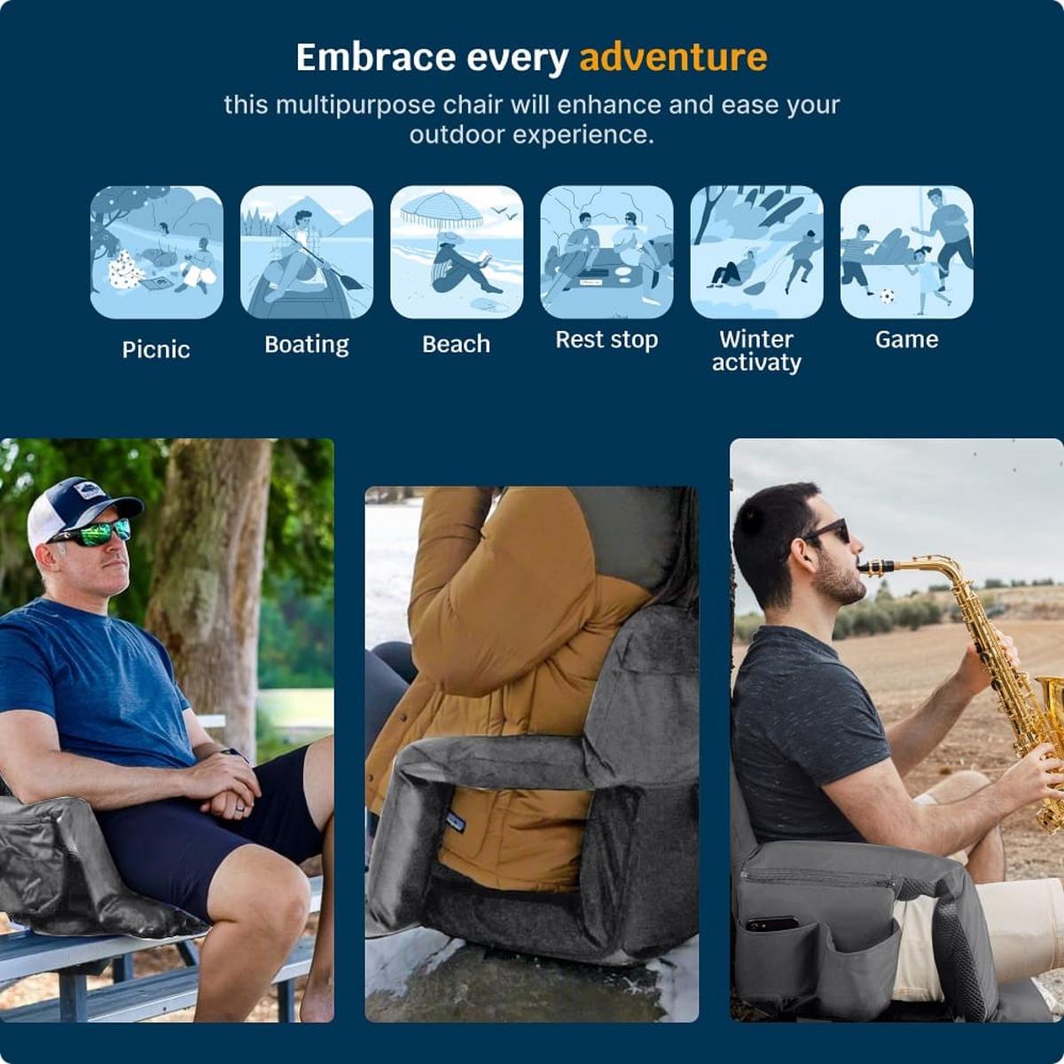 Alpcour Premium Reclining Stadium Seat with Armrests and Side Pockets - X-Wide Alpcour Premium Reclining Stadium Seat with Armrests and Side Pockets - X-Wide