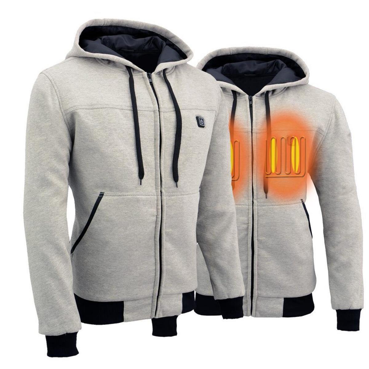 Nexgen Heat Men's Fiery Heated Hoodie Silver Zipper Front Sweatshirt Jacket with Battery Pack Nexgen Heat Men's Fiery Heated Hoodie Silver Zipper Front Sweatshirt Jacket with Battery Pack