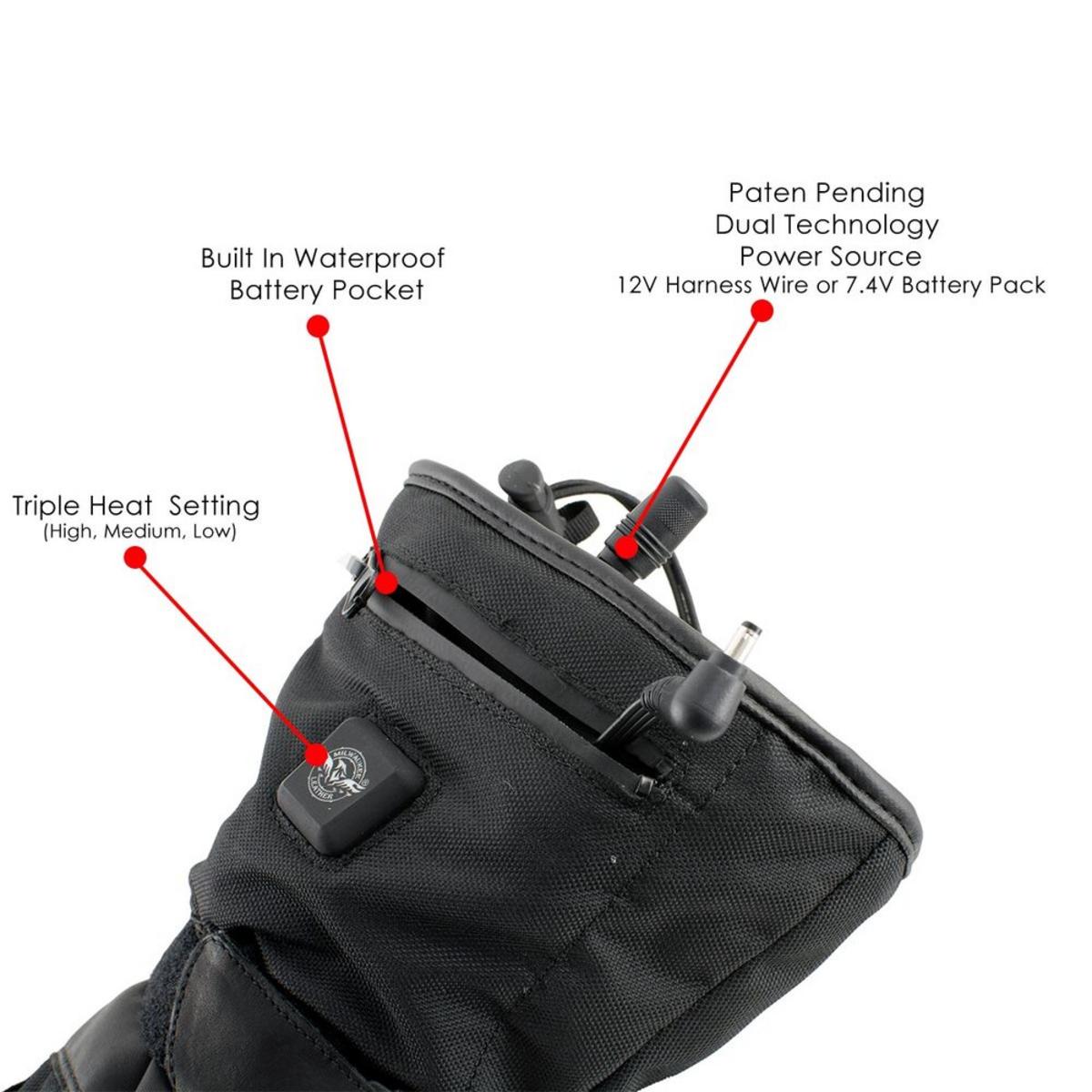 Milwaukee Leather Men's Heated Leather/Textile Winter Gloves with Battery/Harness Wire and i-Touch Milwaukee Leather Men's Heated Leather/Textile Winter Gloves with Battery/Harness Wire and i-Touch