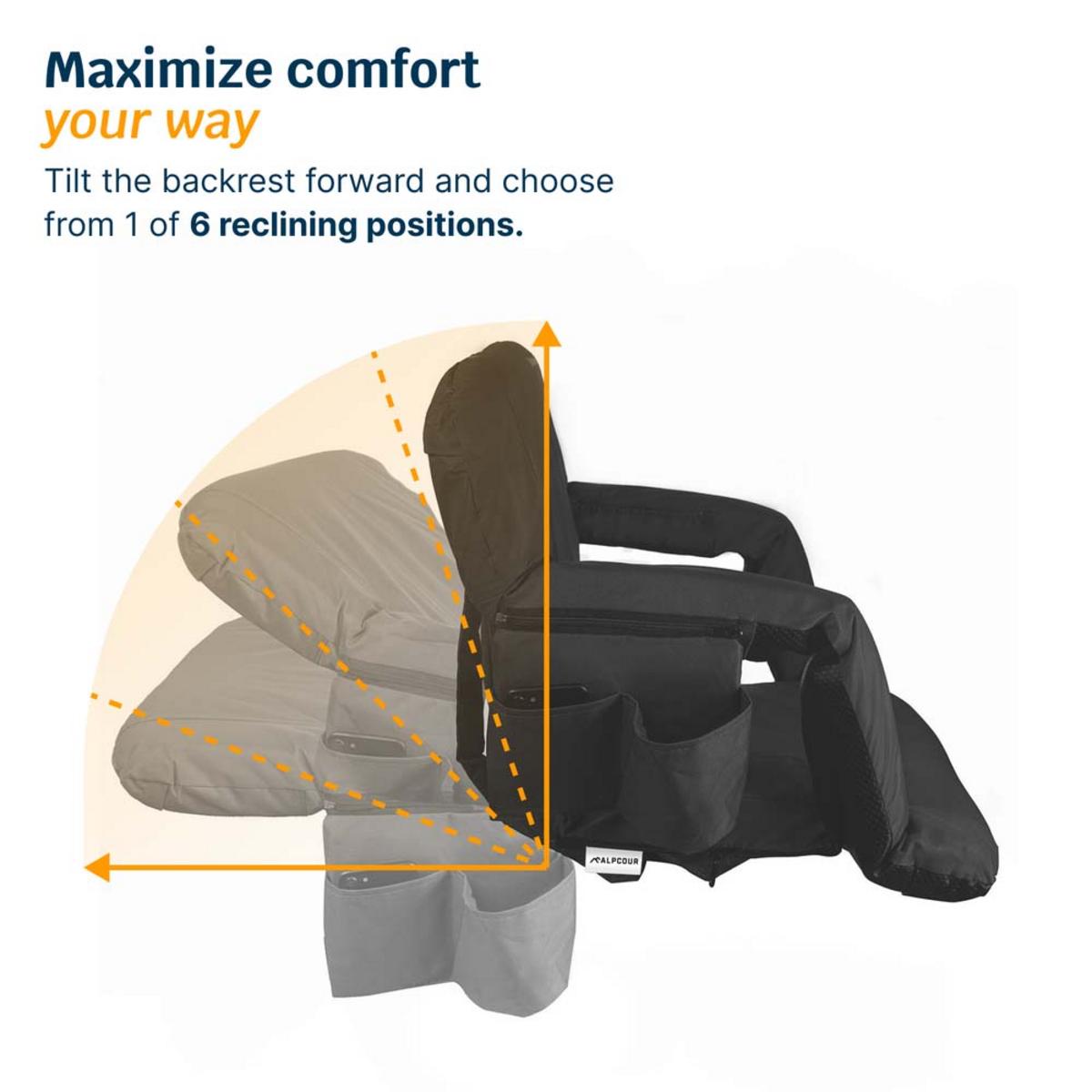 Alpcour Reclining Stadium Seat with Armrests and Side Pockets - Wide Alpcour Reclining Stadium Seat with Armrests and Side Pockets - Wide