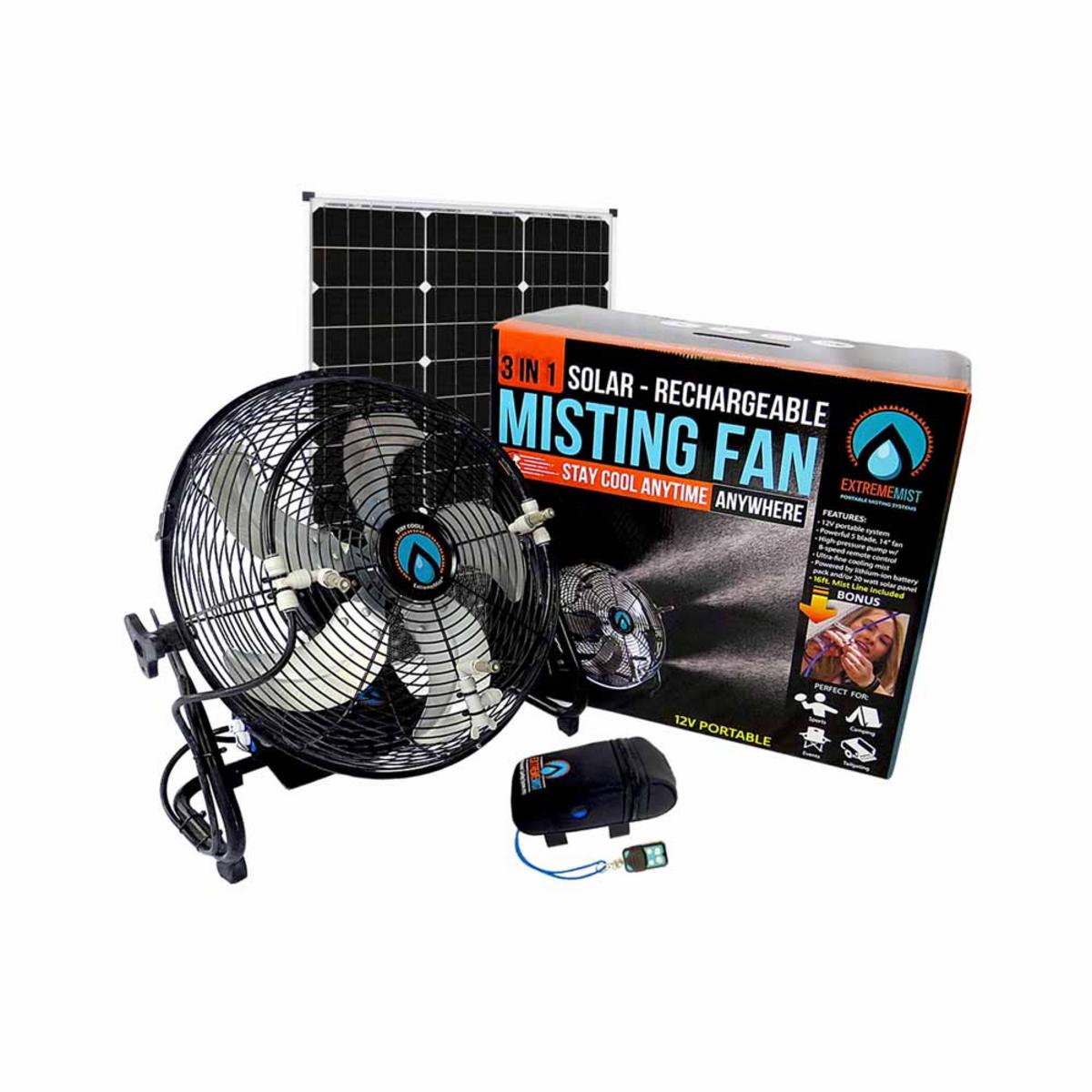 ExtremeMIST 3-n-1 Portable Misting Fan with Solar Panel, Mist Pump and 16ft Mist Line Attachment ExtremeMIST 3-n-1 Portable Misting Fan with Solar Panel, Mist Pump and 16ft Mist Line Attachment