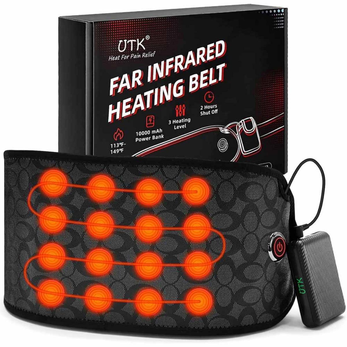 UTK Cordless Far Infrared Heating Pad, Wireless Heating Belt for Waist, Lumbar, Abdomen - Black UTK Cordless Far Infrared Heating Pad, Wireless Heating Belt for Waist, Lumbar, Abdomen - Black