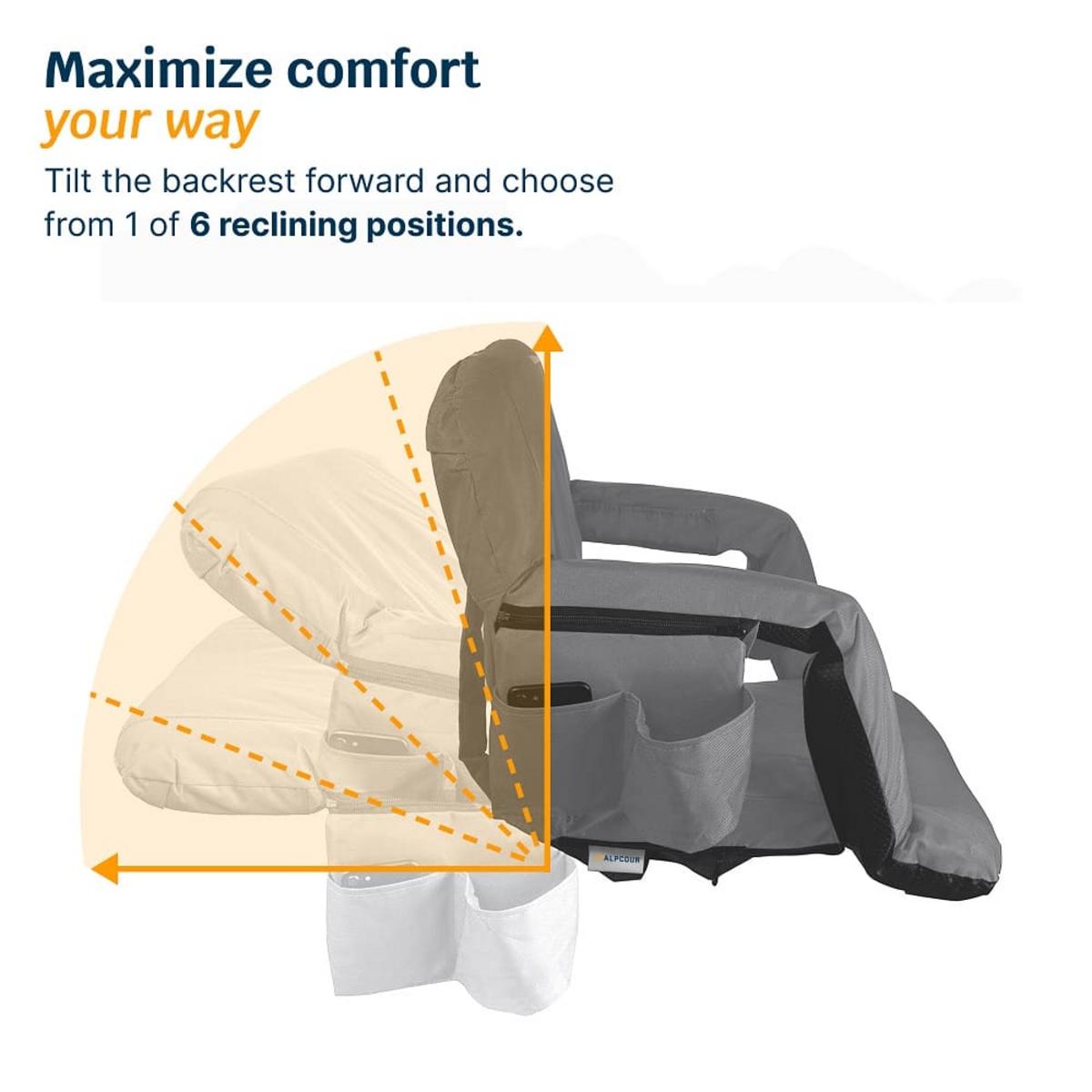 Alpcour Premium Reclining Stadium Seat with Armrests and Side Pockets - X-Wide Alpcour Premium Reclining Stadium Seat with Armrests and Side Pockets - X-Wide