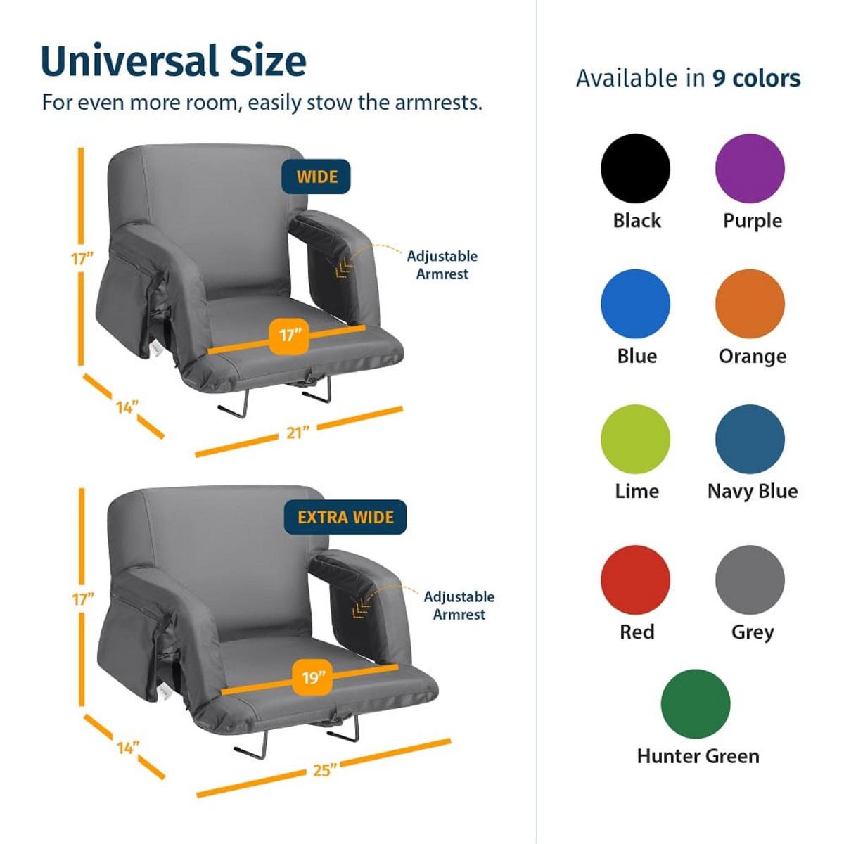 Alpcour Premium Reclining Stadium Seat with Armrests and Side Pockets - X-Wide Alpcour Premium Reclining Stadium Seat with Armrests and Side Pockets - X-Wide
