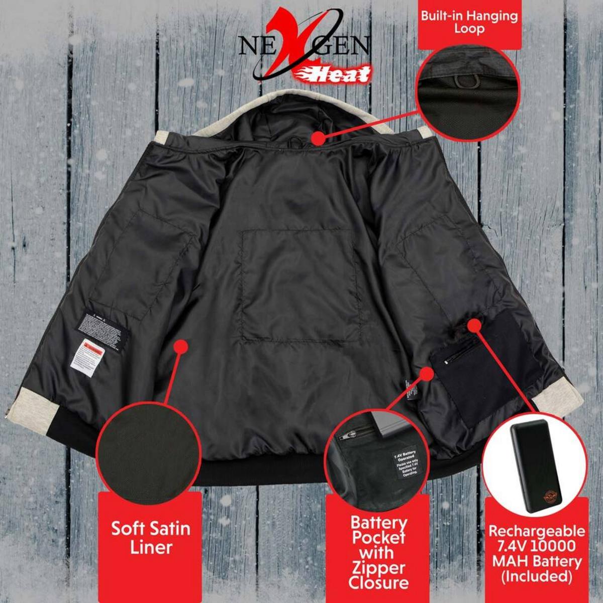 Nexgen Heat Men's Fiery Heated Hoodie Silver Zipper Front Sweatshirt Jacket with Battery Pack Nexgen Heat Men's Fiery Heated Hoodie Silver Zipper Front Sweatshirt Jacket with Battery Pack
