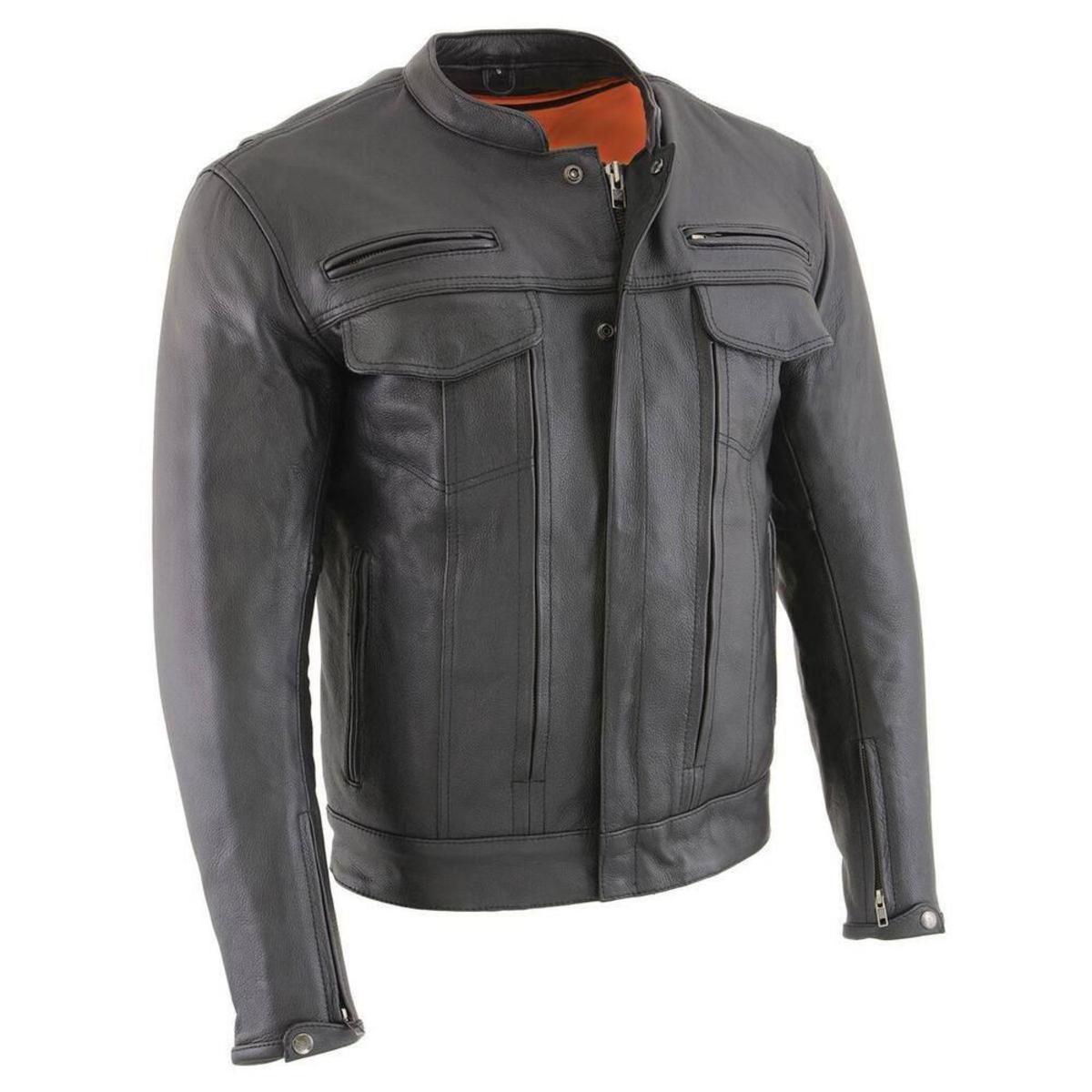 Milwaukee Leather Men's Cool-Tec Real Leather Scooter Style Motorcycle Jacket with Utility Pockets Milwaukee Leather Men's Cool-Tec Real Leather Scooter Style Motorcycle Jacket with Utility Pockets