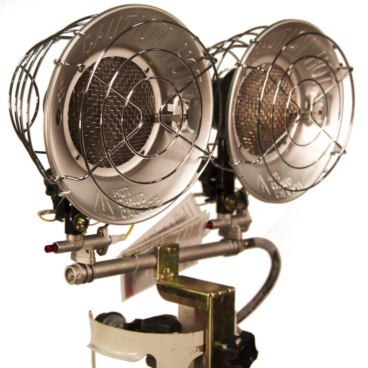 World Marketing Double Burner Tank Top Heater with Tip-over Shut-off - Match Ignition/Silver World Marketing Double Burner Tank Top Heater with Tip-over Shut-off - Match Ignition/Silver