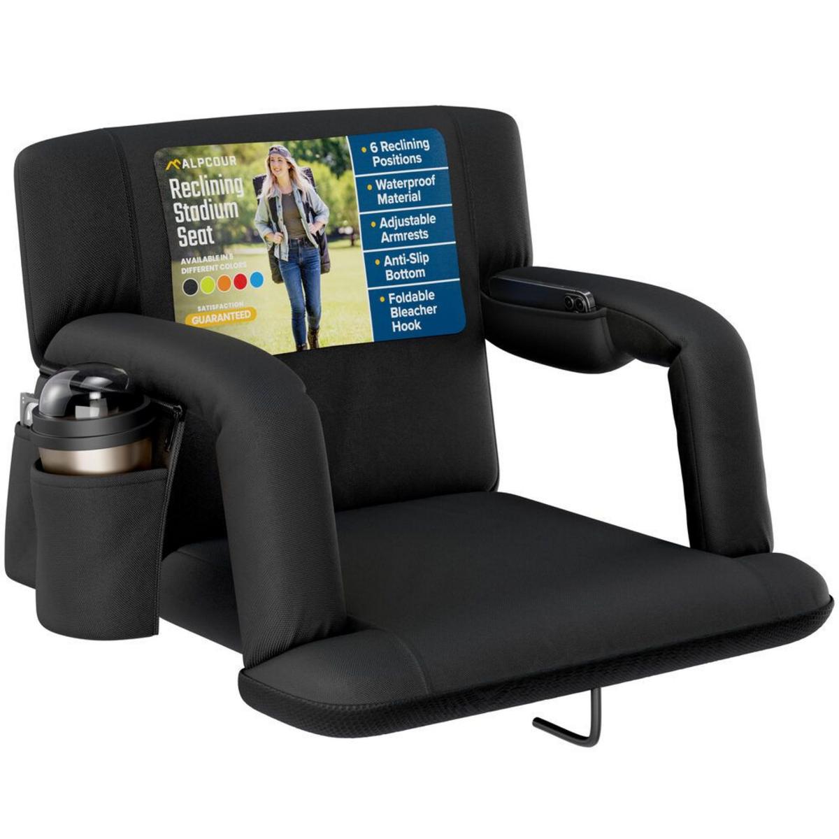Alpcour Reclining Stadium Seat with Armrests and Side Pockets - X-Wide Alpcour Reclining Stadium Seat with Armrests and Side Pockets - X-Wide