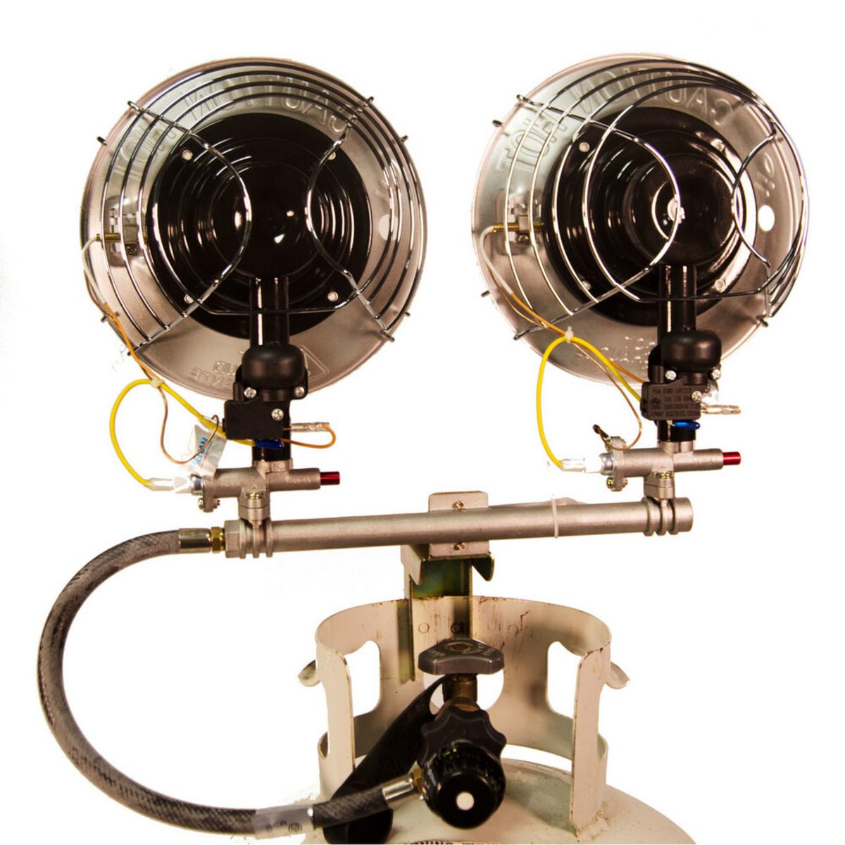 World Marketing Double Burner Tank Top Heater with Tip-over Shut-off - Match Ignition/Silver World Marketing Double Burner Tank Top Heater with Tip-over Shut-off - Match Ignition/Silver