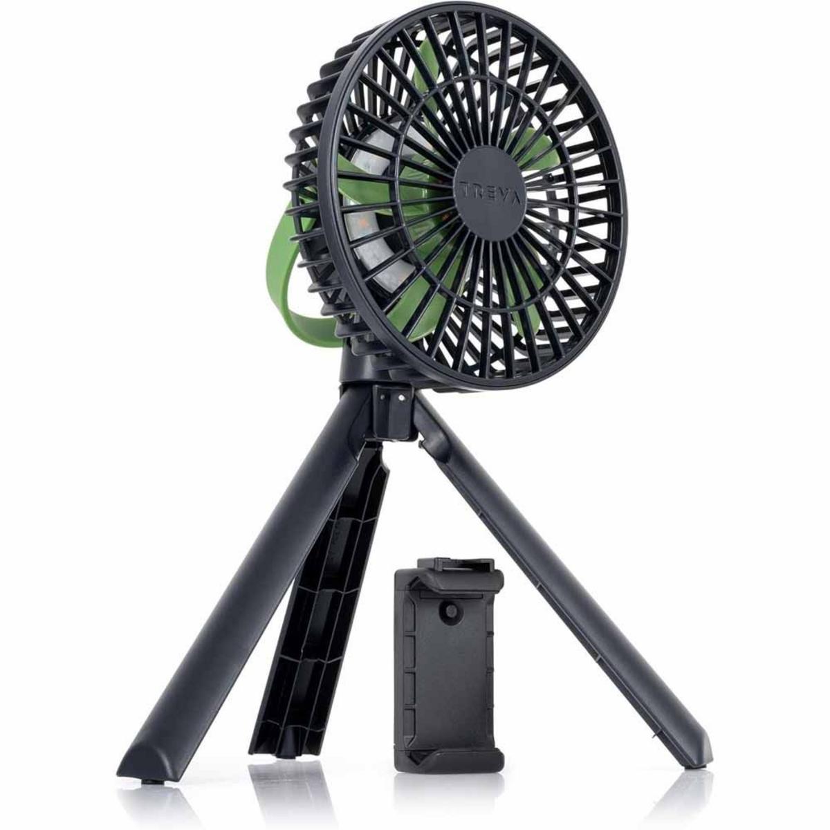 O2 Cool Treva 5 Inch Tripod Fan with Built-In Light and Attachable Phone Mount - Black O2 Cool Treva 5 Inch Tripod Fan with Built-In Light and Attachable Phone Mount - Black