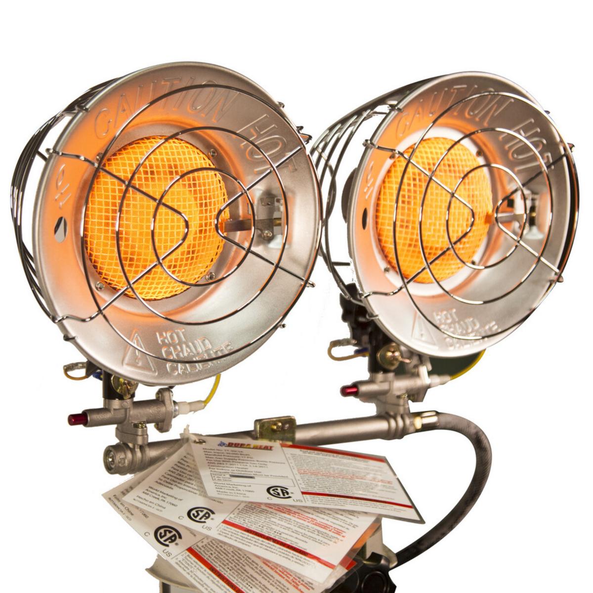 World Marketing Double Burner Tank Top Heater with Tip-over Shut-off - Match Ignition/Silver World Marketing Double Burner Tank Top Heater with Tip-over Shut-off - Match Ignition/Silver