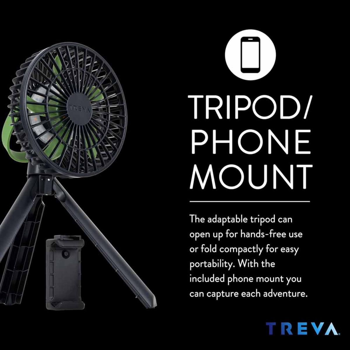 O2 Cool Treva 5 Inch Tripod Fan with Built-In Light and Attachable Phone Mount - Black O2 Cool Treva 5 Inch Tripod Fan with Built-In Light and Attachable Phone Mount - Black
