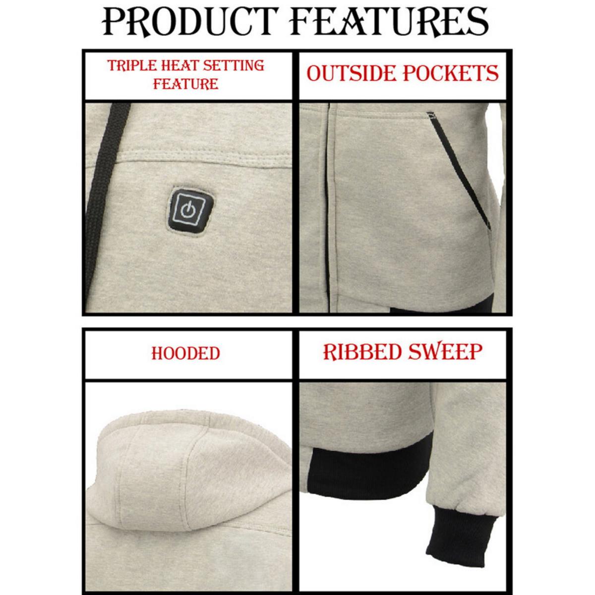 Nexgen Heat Men's Fiery Heated Hoodie Silver Zipper Front Sweatshirt Jacket with Battery Pack Nexgen Heat Men's Fiery Heated Hoodie Silver Zipper Front Sweatshirt Jacket with Battery Pack