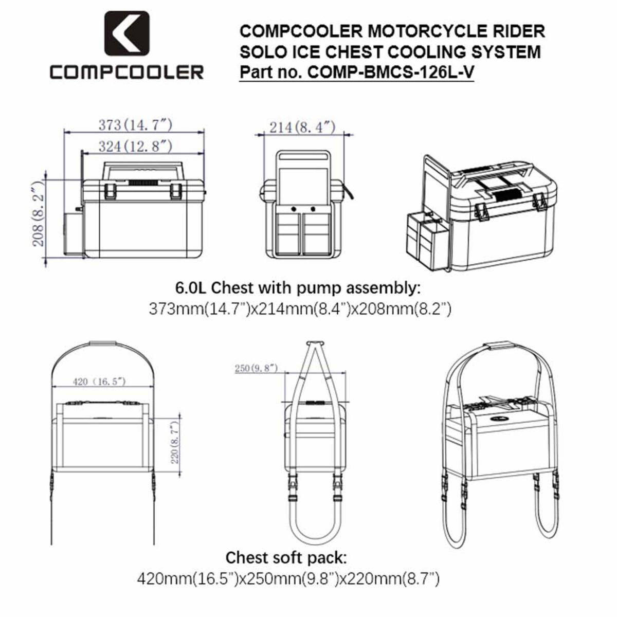 CompCooler Motorcycle Rider Solo System with Seat Cooling Pad 12V Flow Control Mode CompCooler Motorcycle Rider Solo System with Seat Cooling Pad 12V Flow Control Mode