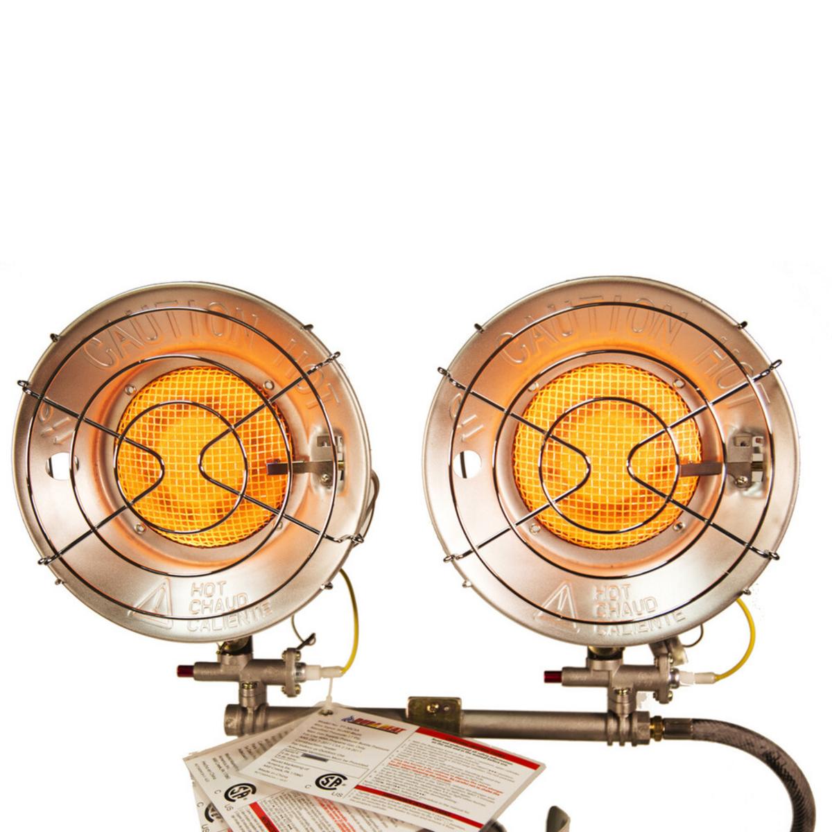 World Marketing Double Burner Tank Top Heater with Tip-over Shut-off - Match Ignition/Silver World Marketing Double Burner Tank Top Heater with Tip-over Shut-off - Match Ignition/Silver