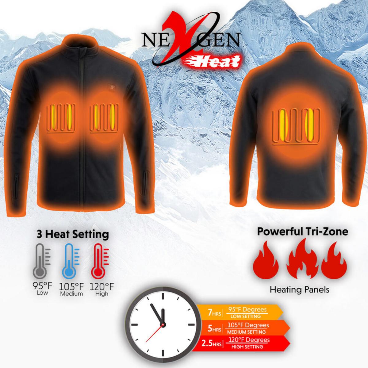Nexgen Heat Men's Soft Shell Heated Jacket with Battery Pack Nexgen Heat Men's Soft Shell Heated Jacket with Battery Pack