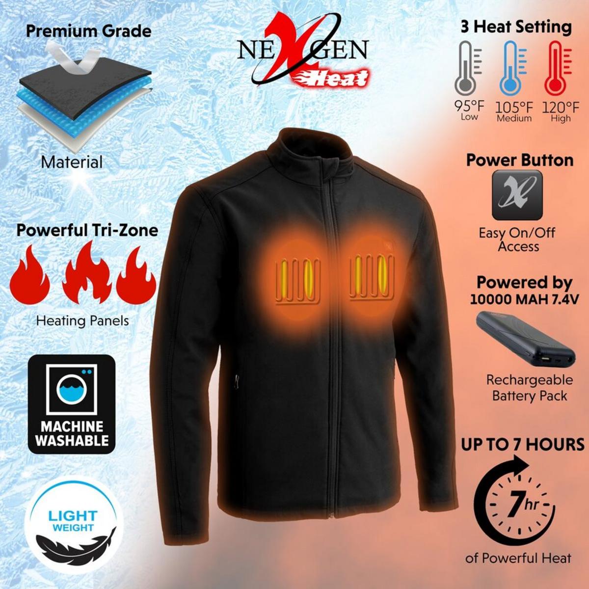 Nexgen Heat Men's Soft Shell Heated Jacket with Battery Pack Nexgen Heat Men's Soft Shell Heated Jacket with Battery Pack