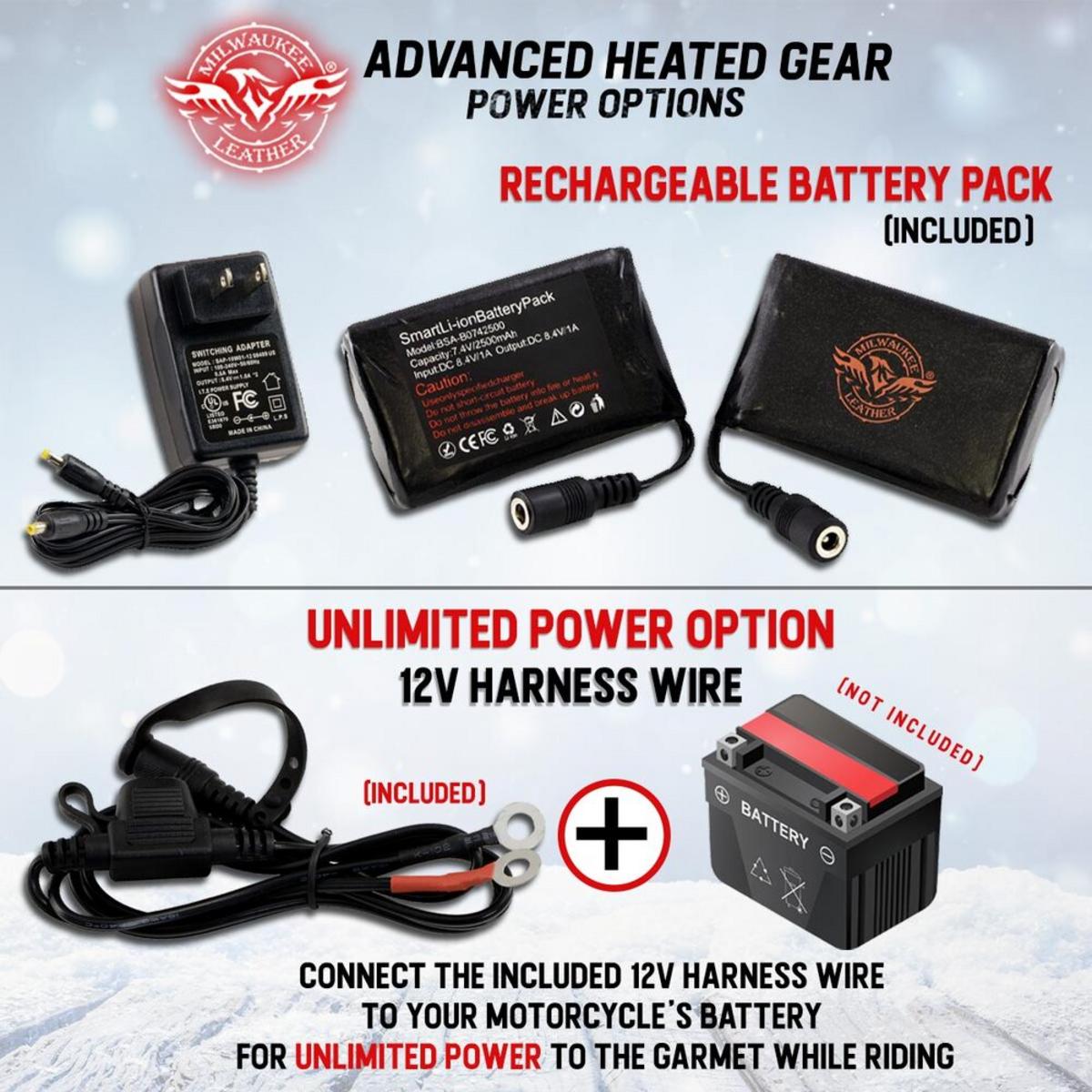 Milwaukee Leather Men's Heated Leather/Textile Winter Gloves with Battery/Harness Wire and i-Touch Milwaukee Leather Men's Heated Leather/Textile Winter Gloves with Battery/Harness Wire and i-Touch