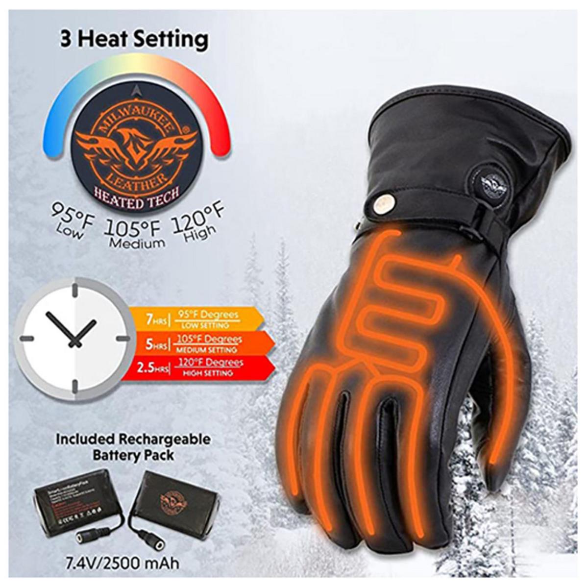 Milwaukee Leather Men's 7V Leather Heated Winter Gloves Milwaukee Leather Men's 7V Leather Heated Winter Gloves
