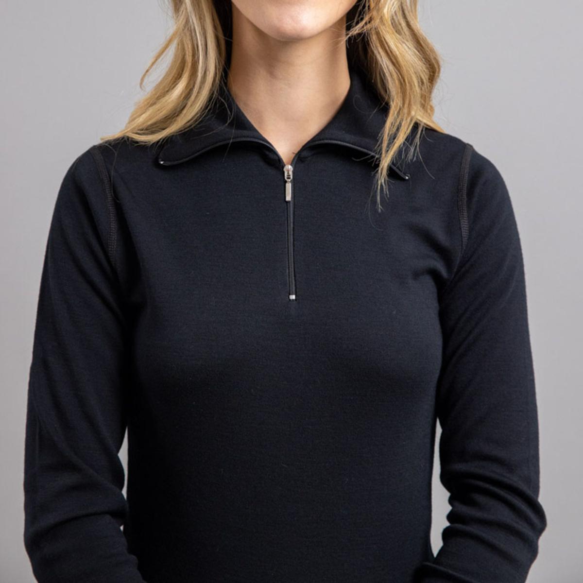 Merino Skins Unisex Long Sleeve Half Zip Front - Black Merino Skins Unisex Long Sleeve Half Zip Front - Black