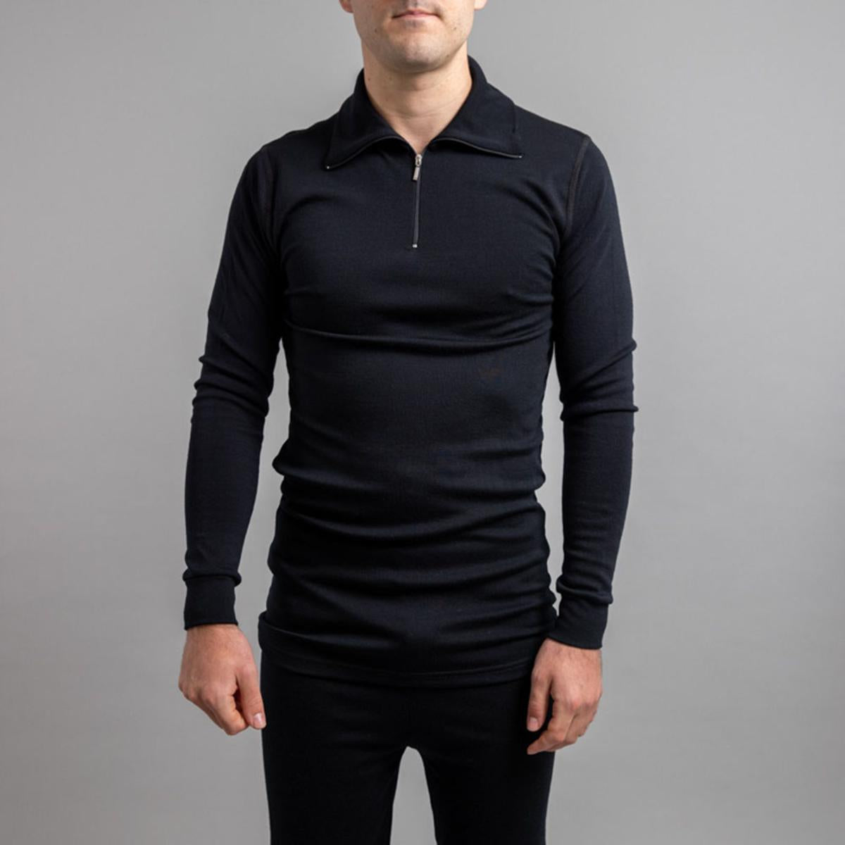 Merino Skins Unisex Long Sleeve Half Zip Front - Black Merino Skins Unisex Long Sleeve Half Zip Front - Black