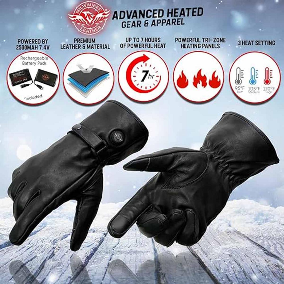 Milwaukee Leather Men's 7V Leather Heated Winter Gloves Milwaukee Leather Men's 7V Leather Heated Winter Gloves