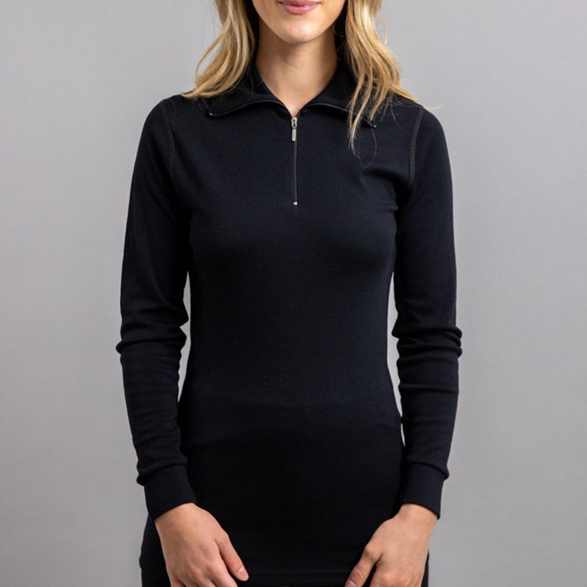 Merino Skins Unisex Long Sleeve Half Zip Front - Black Merino Skins Unisex Long Sleeve Half Zip Front - Black