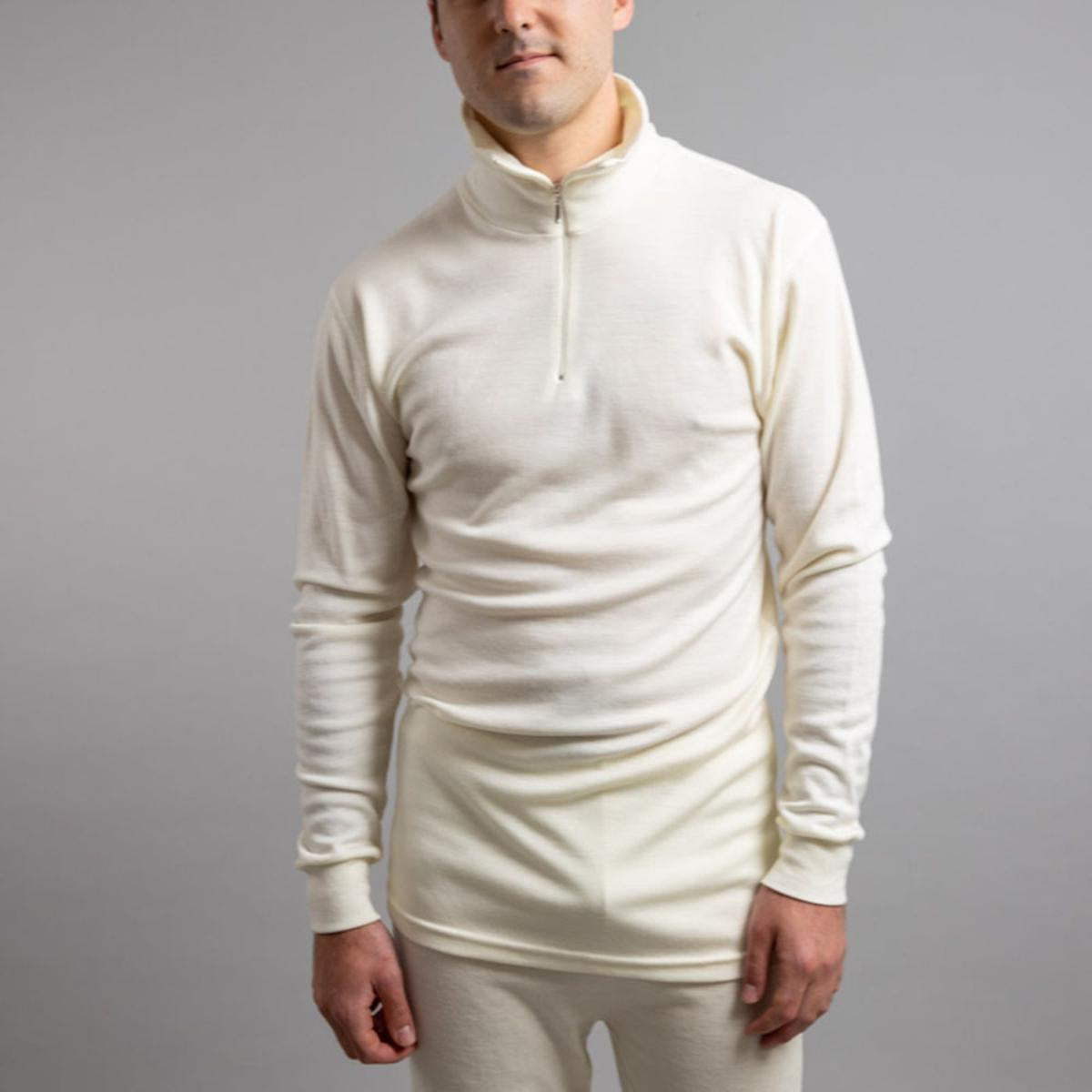 Merino Skins Unisex Long Sleeve Half Zip Front - White Merino Skins Unisex Long Sleeve Half Zip Front - White