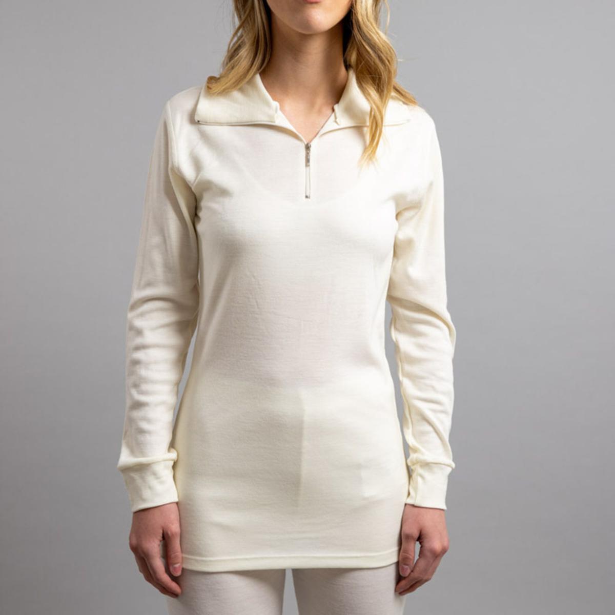 Merino Skins Unisex Long Sleeve Half Zip Front - White Merino Skins Unisex Long Sleeve Half Zip Front - White
