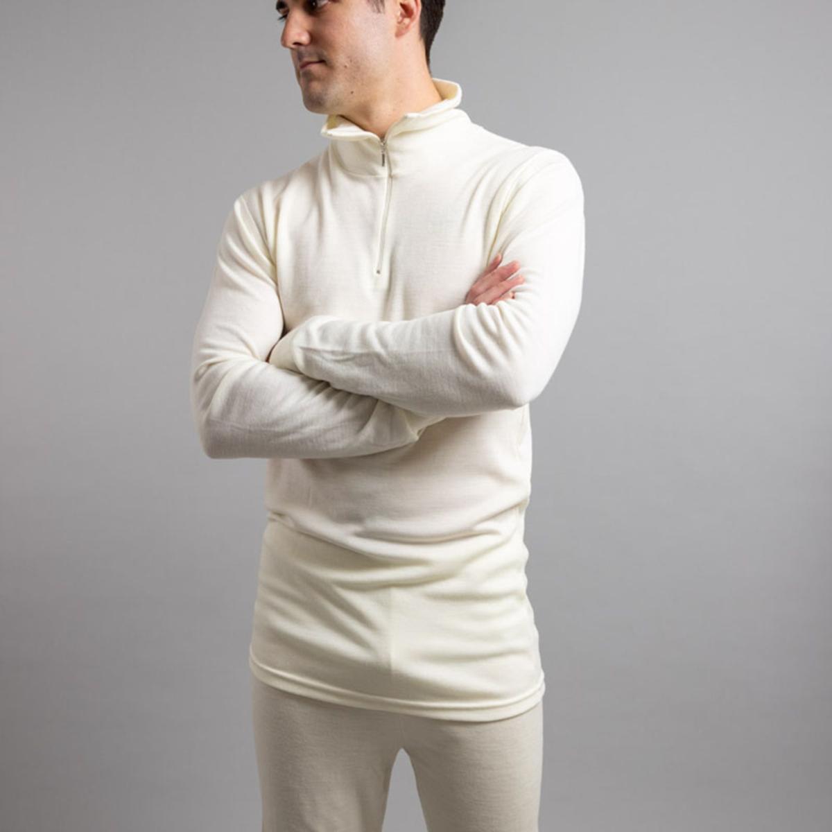 Merino Skins Unisex Long Sleeve Half Zip Front - White Merino Skins Unisex Long Sleeve Half Zip Front - White