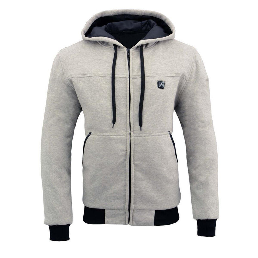 Nexgen Heat Men's Fiery Heated Hoodie Silver Zipper Front Sweatshirt Jacket with Battery Pack