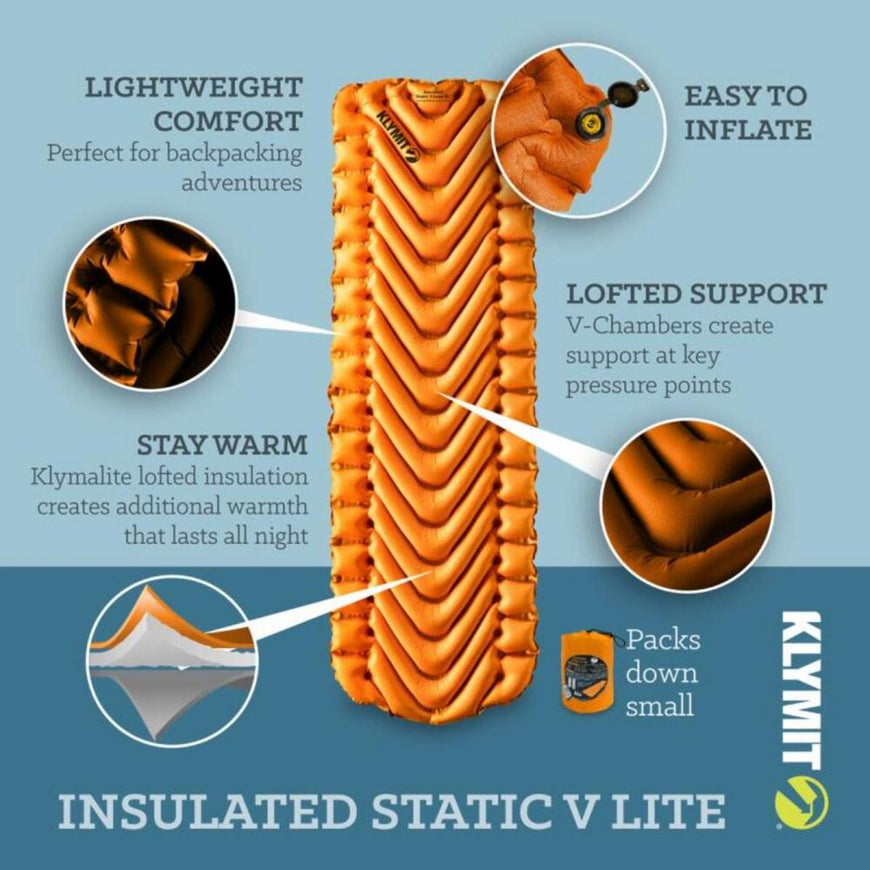 Klymit Insulated Static V Lite Sleeping Pad - Mango Orange