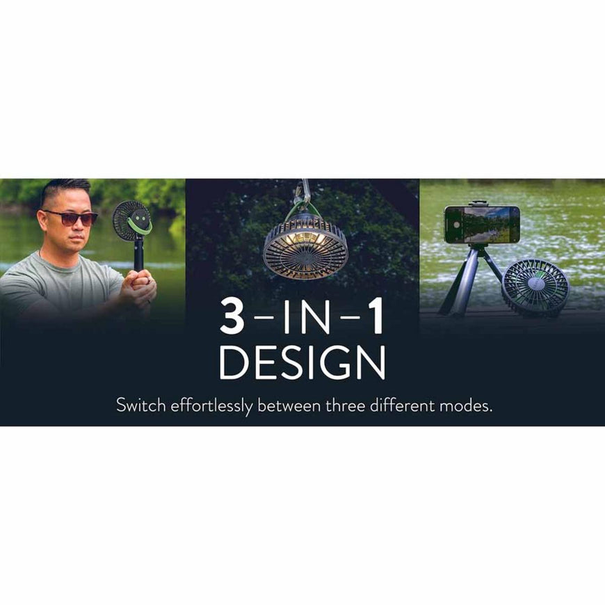 O2 Cool Treva 5 Inch Tripod Fan with Built-In Light and Attachable Phone Mount - Black