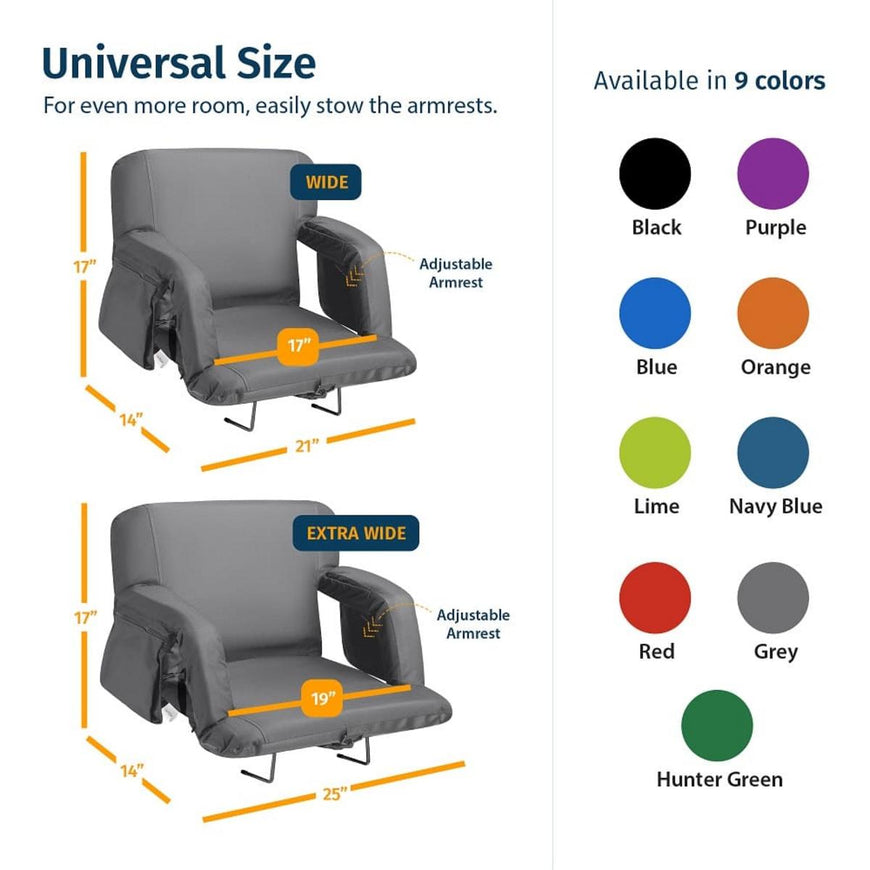 Alpcour Premium Reclining Stadium Seat with Armrests and Side Pockets - X-Wide