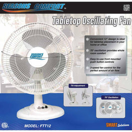 Seasons Comfort 12" Oscillating Table Fan - White