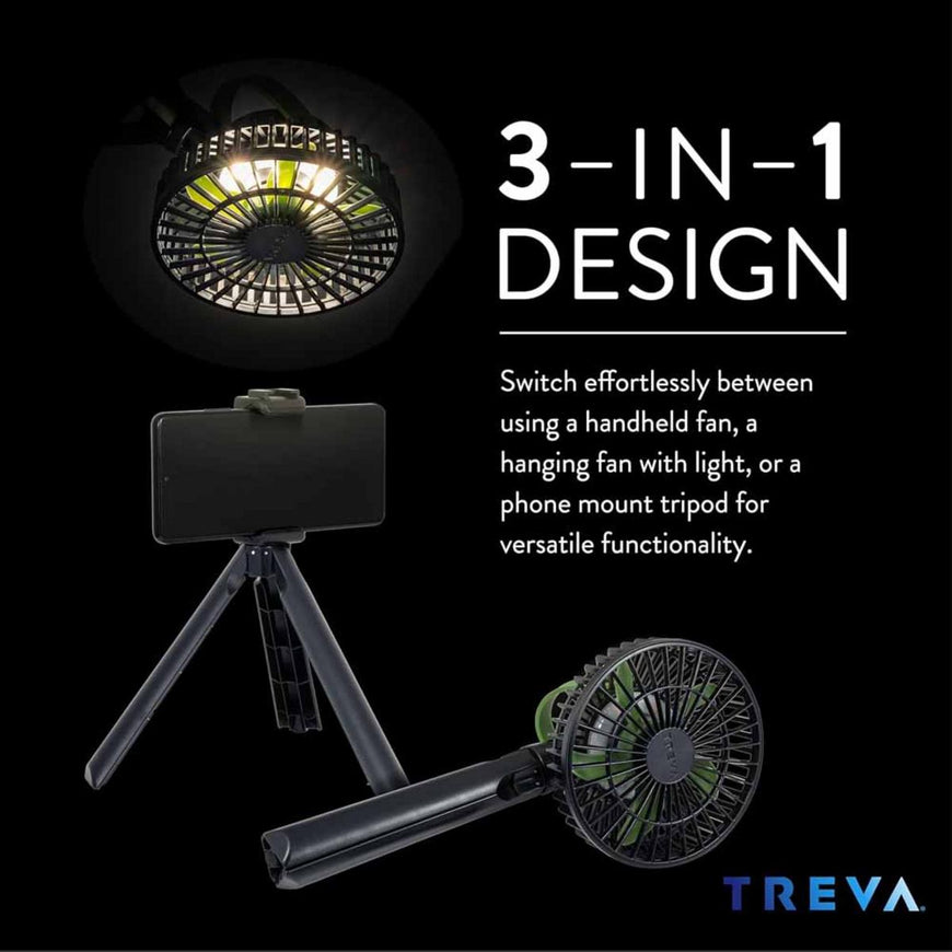 O2 Cool Treva 5 Inch Tripod Fan with Built-In Light and Attachable Phone Mount - Black