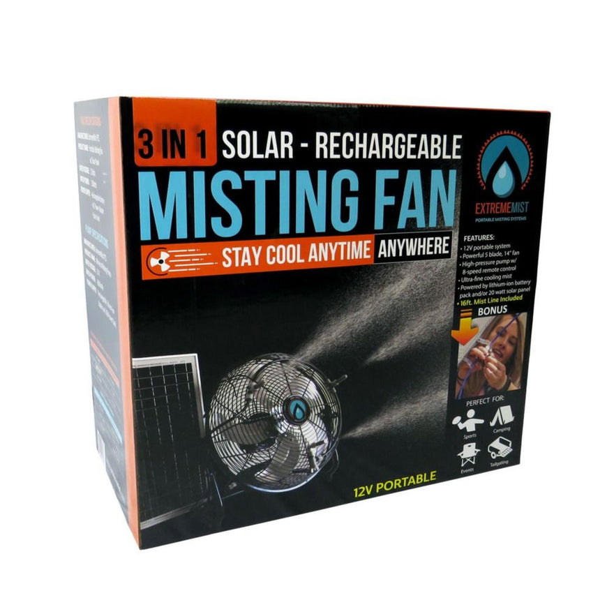 ExtremeMIST 3-n-1 Portable Misting Fan with Solar Panel, Mist Pump and 16ft Mist Line Attachment