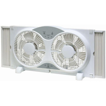 EZ Chill 9" Deluxe Reversible Twin Window Fan with Remote - White