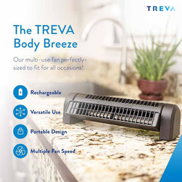 O2 Cool Treva Body Breeze Rechargeable Personal Fan with Wide Cooling Reach - Black