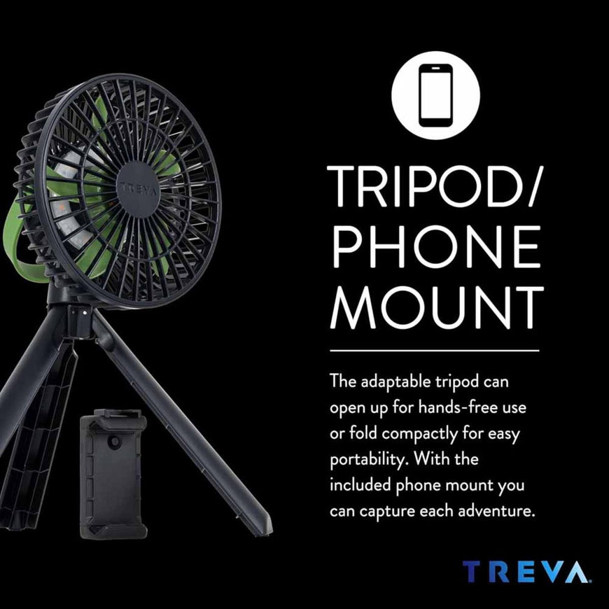O2 Cool Treva 5 Inch Tripod Fan with Built-In Light and Attachable Phone Mount - Black