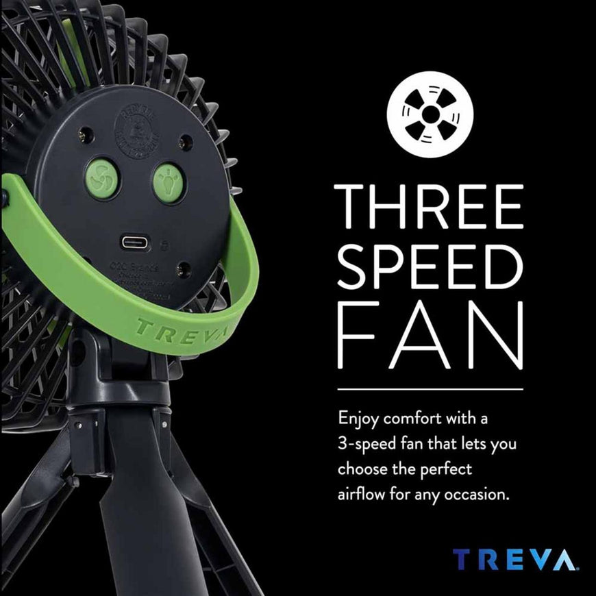 O2 Cool Treva 5 Inch Tripod Fan with Built-In Light and Attachable Phone Mount - Black