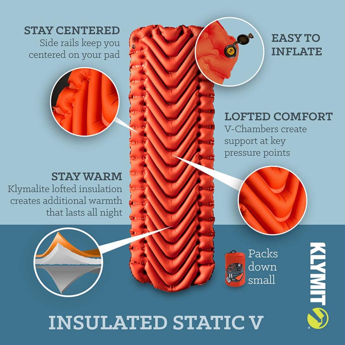 Klymit Insulated Static V Sleeping Pad - Orange