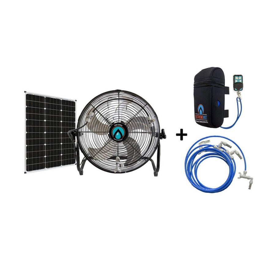 ExtremeMIST 3-n-1 Portable Misting Fan with Solar Panel, Mist Pump and 16ft Mist Line Attachment