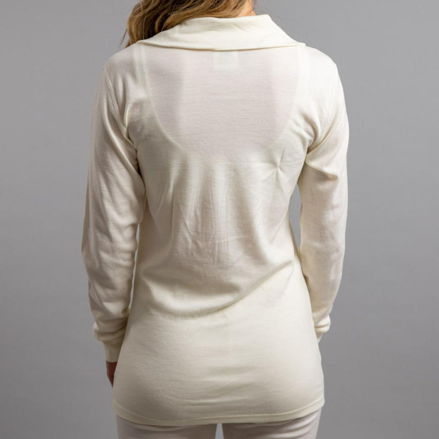 Merino Skins Unisex Long Sleeve Half Zip Front - White