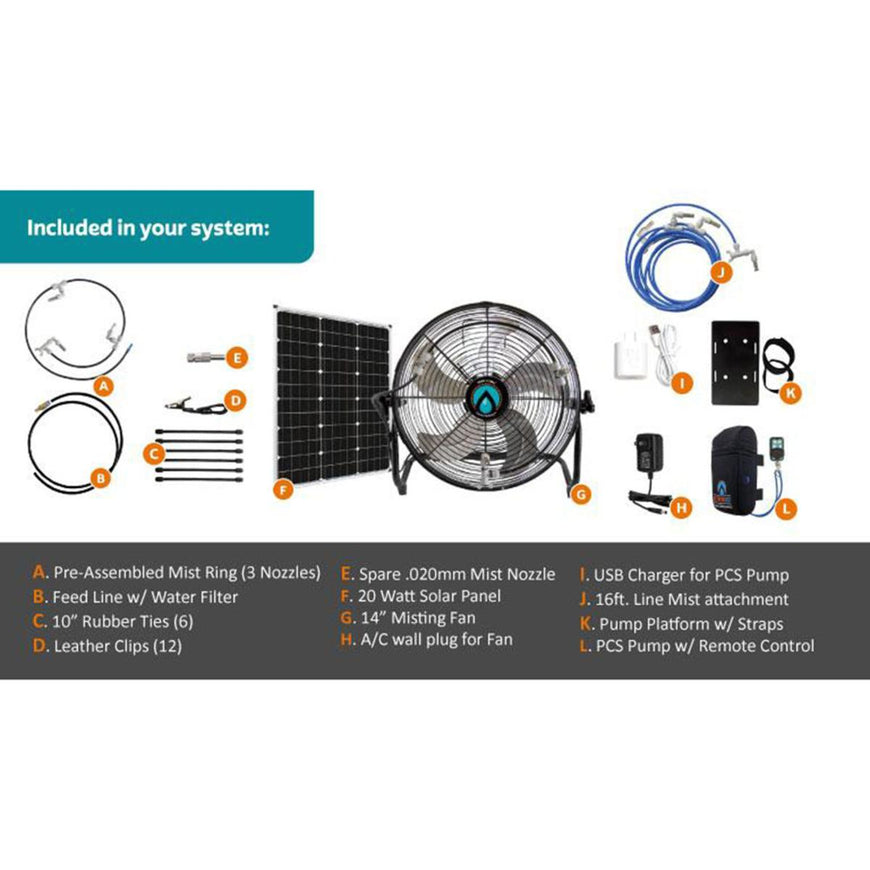 ExtremeMIST 3-n-1 Portable Misting Fan with Solar Panel, Mist Pump and 16ft Mist Line Attachment