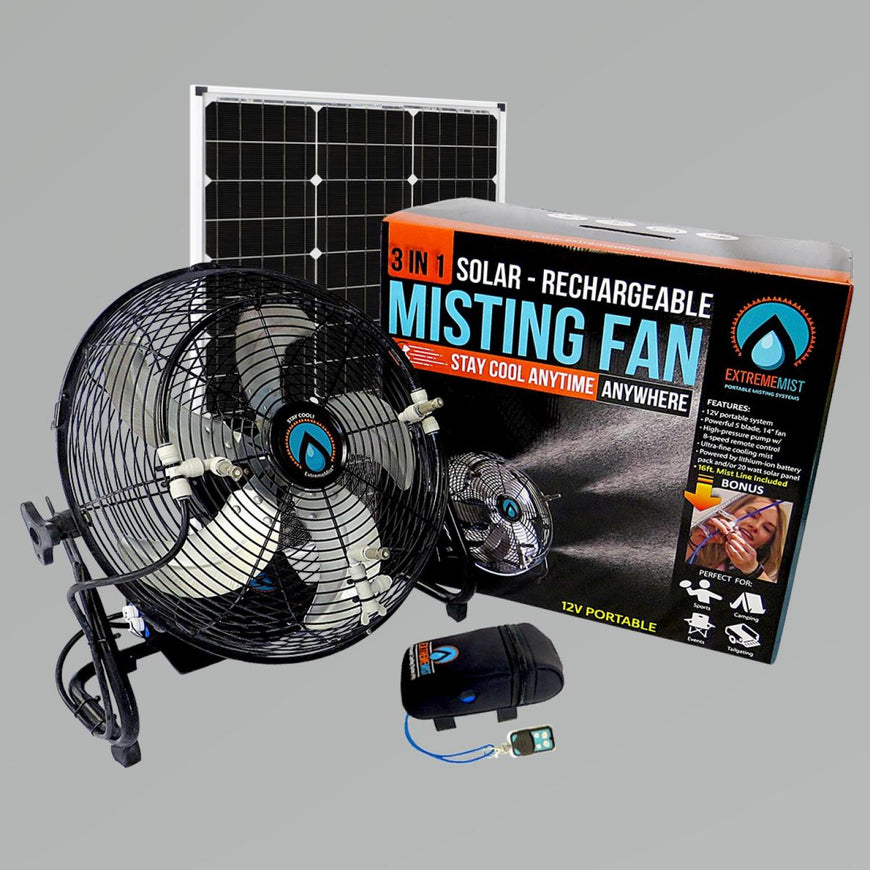 ExtremeMIST 3-n-1 Portable Misting Fan with Solar Panel, Mist Pump and 16ft Mist Line Attachment
