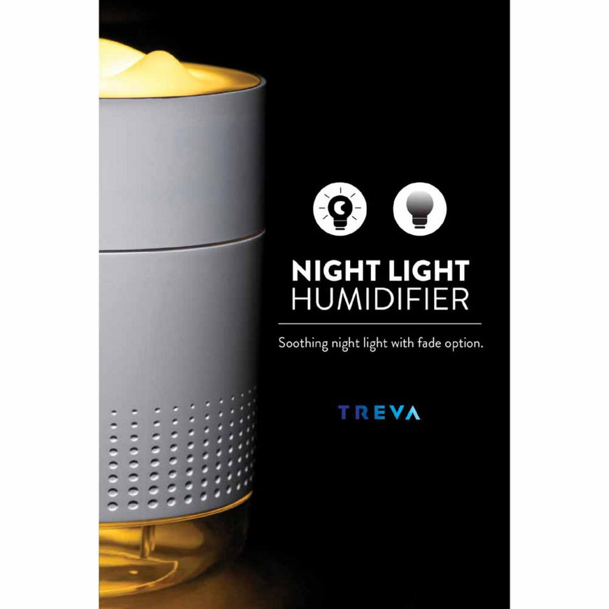 O2 Cool Treva Night Light Rechargeable 500 mL Humidifier - White