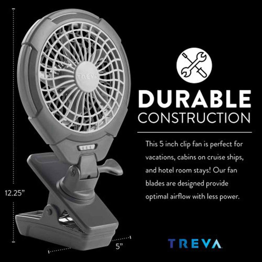 O2 Cool Treva 5 Inch Battery Operated Camping Clip Fan - Gray with Khaki Grill